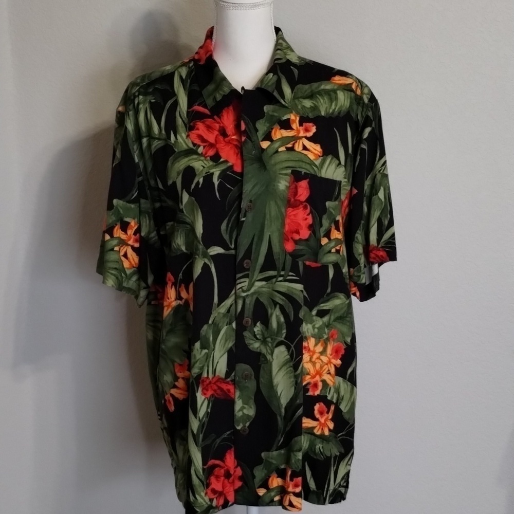 Caribbean Joe Hawaiian Floral/Leaf Shirt Size Large